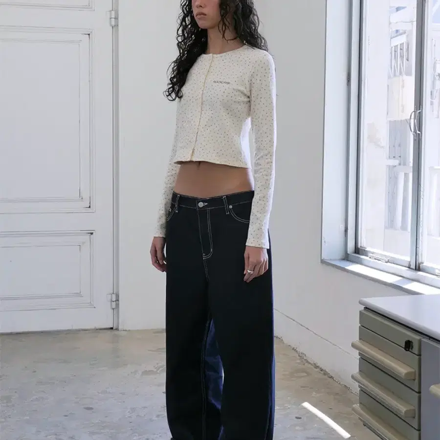 락케이크 Hem Point Wide Jeans Blue S사이즈