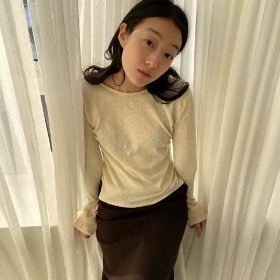 RRACE(레이스) Seethrough Boat Neck Knit Beige