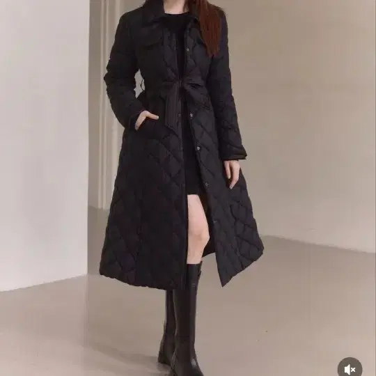교신 로아르 퀼팅 벨트 롱 원피스 코트 블랙 패딩