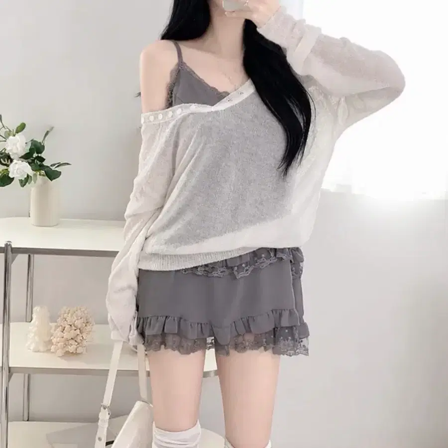 뮤즈인미 리재 프릴 쉬폰 원피스 레이어드 캉캉 쉐어 프릴 원피스