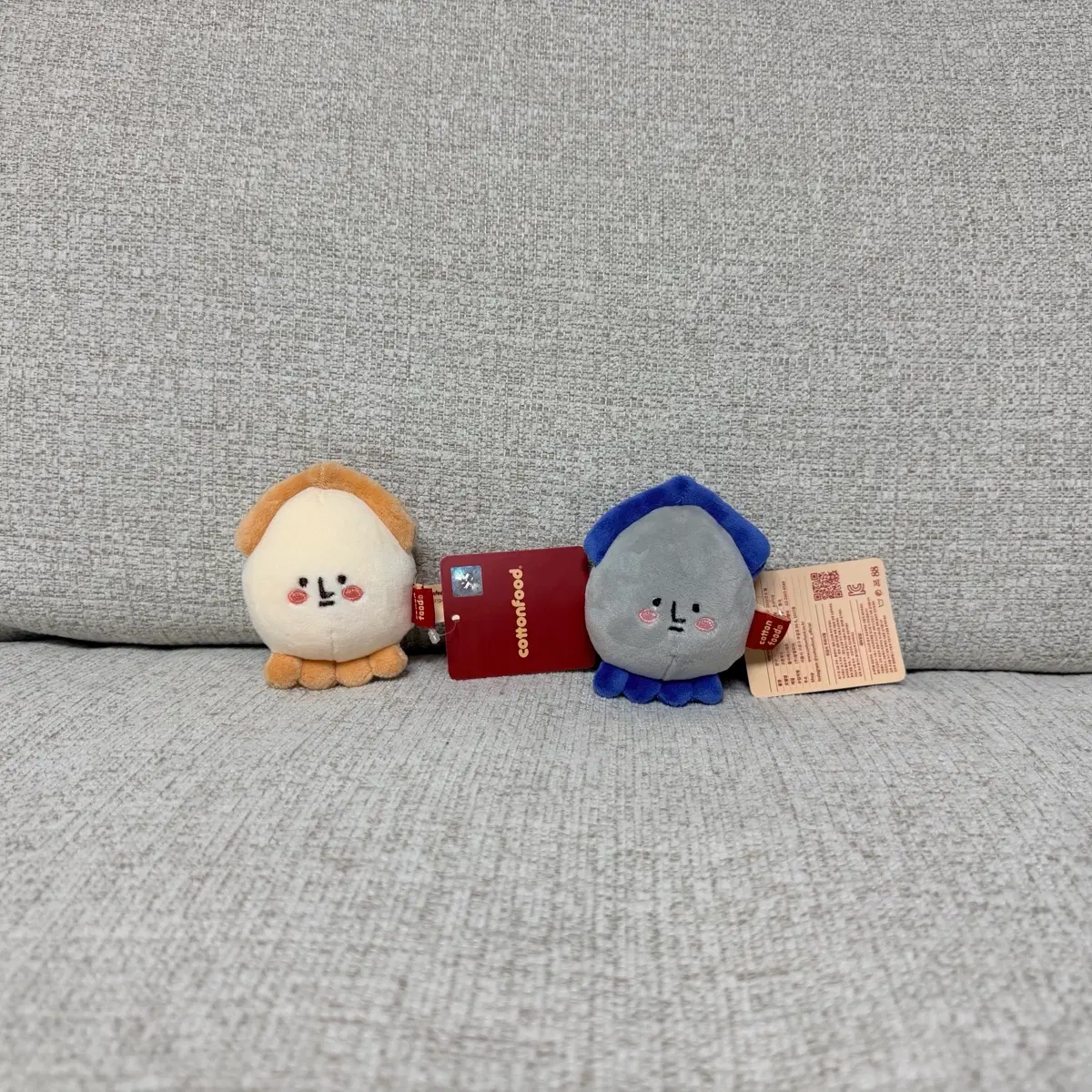 코튼푸드 갑오징어 베이지 블루 키링 인형