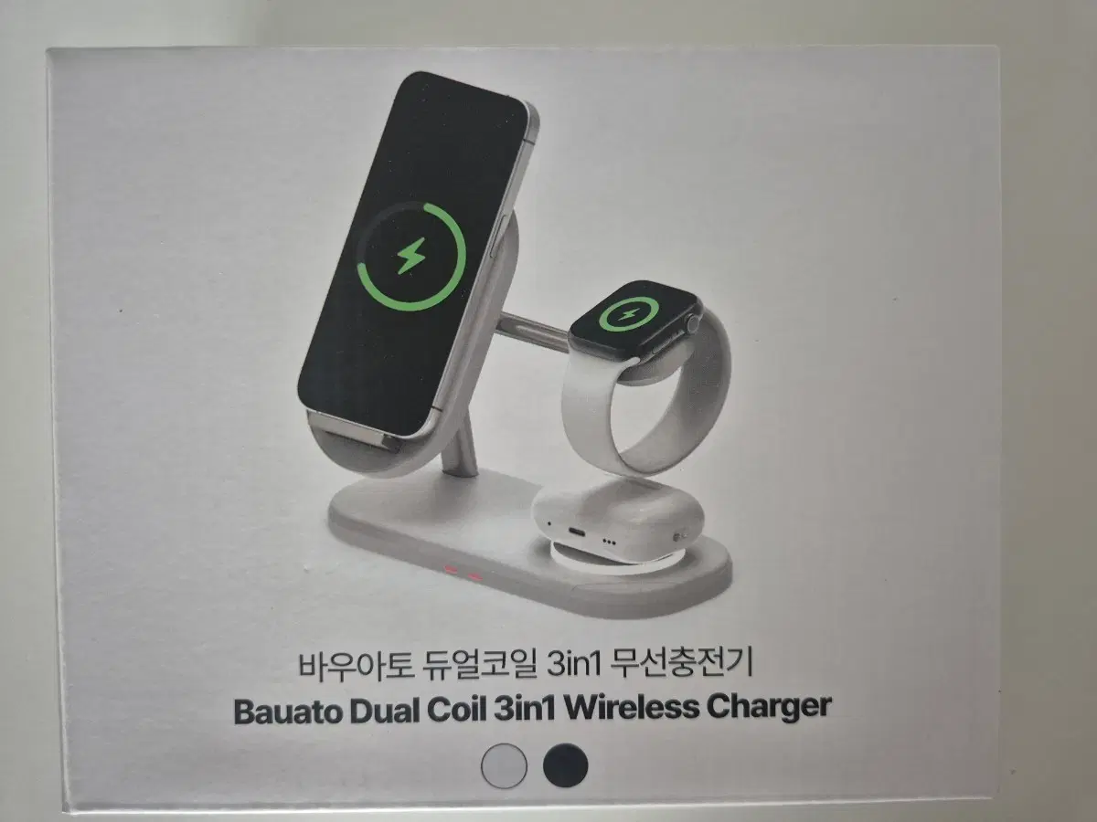 바우아토 듀얼코일 3in1고속 무선충전기 거치대 화이트(삼성용)