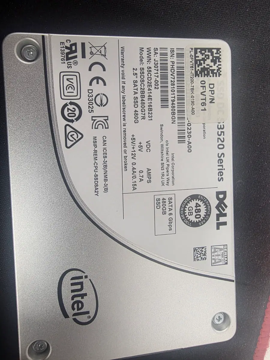 인텔 DC S3520 480GB 2.5인치 SSD