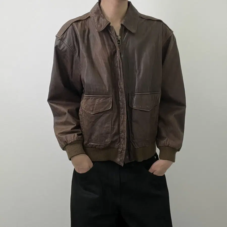 vtg 빈티지 소가죽 A-2 플라이트 봄버 자켓 S