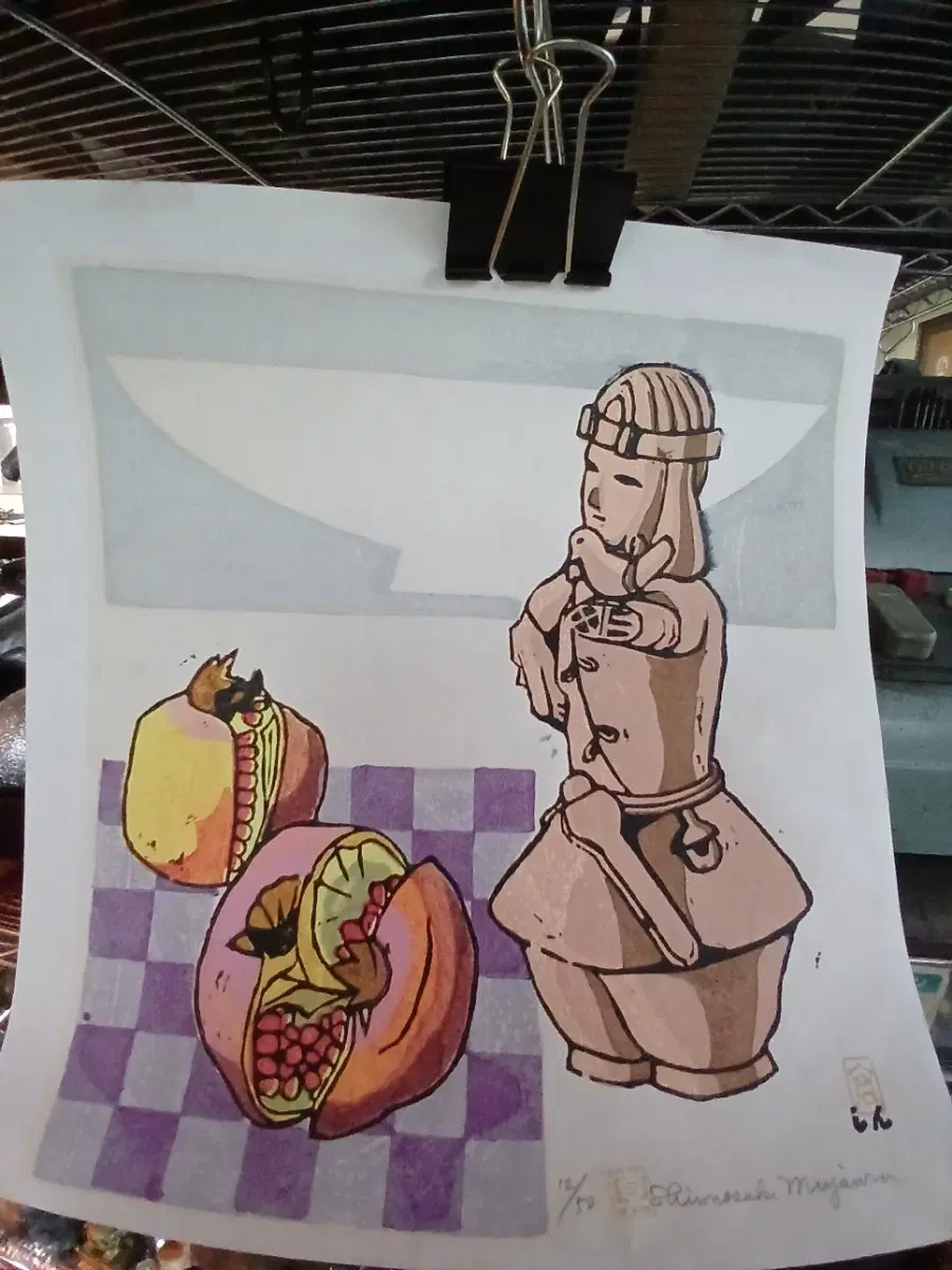 해바라기 판화 그림 석류 조각상