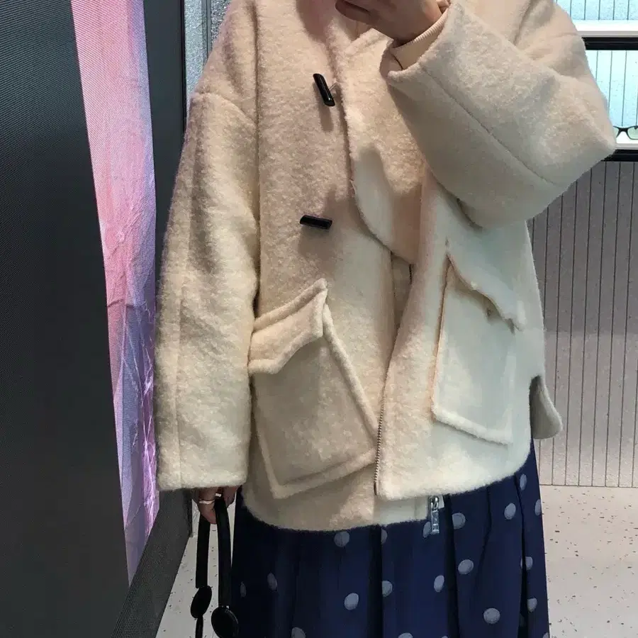 가니 GANNI 울 블렌드 부클 숏코트