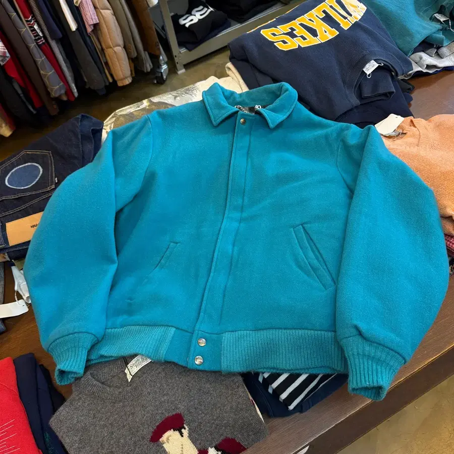 울리치 USA 민트 블루 울 봄버 자켓 XL