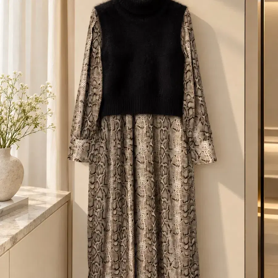 snake skin pattern 여리여리 시크 맥시 쉬폰 롱 원피스 1 회착용