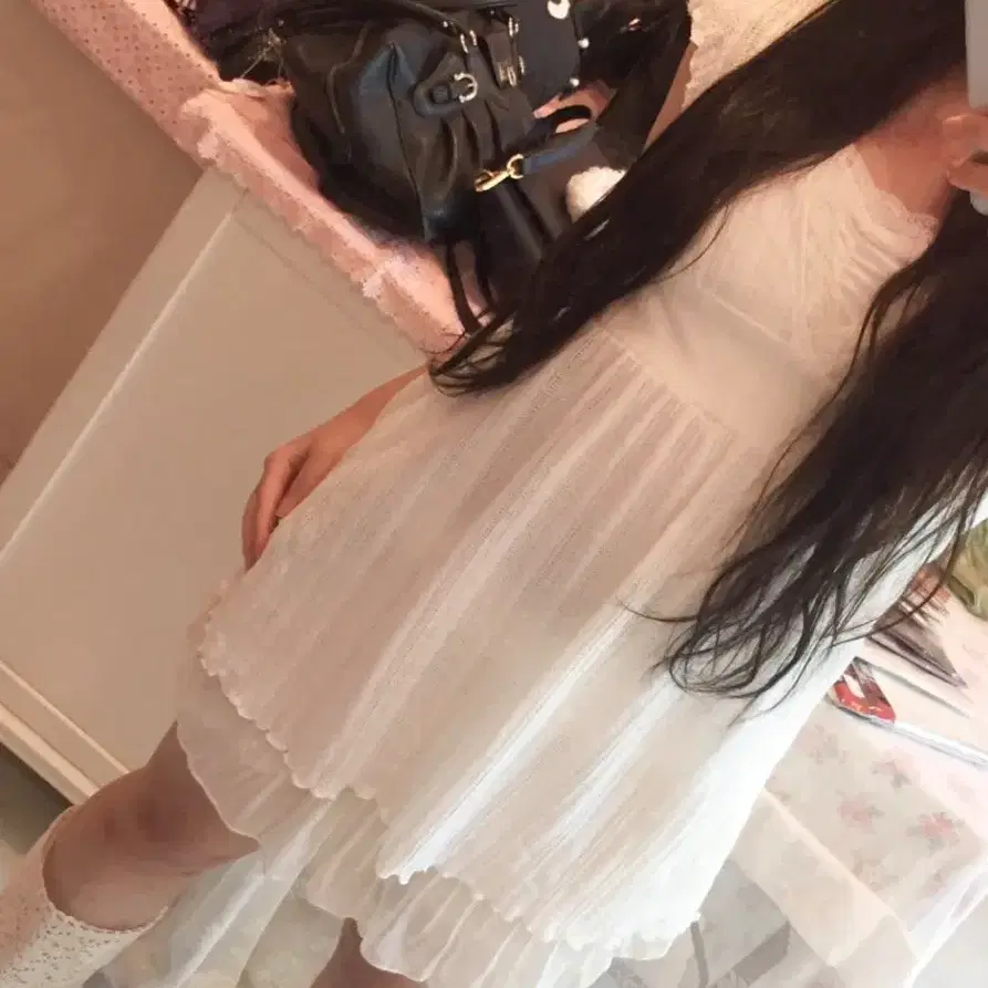 맹물빈티지 히메갸루 화이트 레이어드 원피스