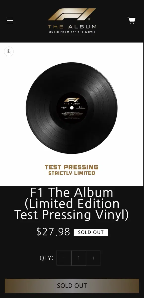 F1 더무비 테스트 프레싱 한정판 (블랙반) LP 미개봉 팝니다