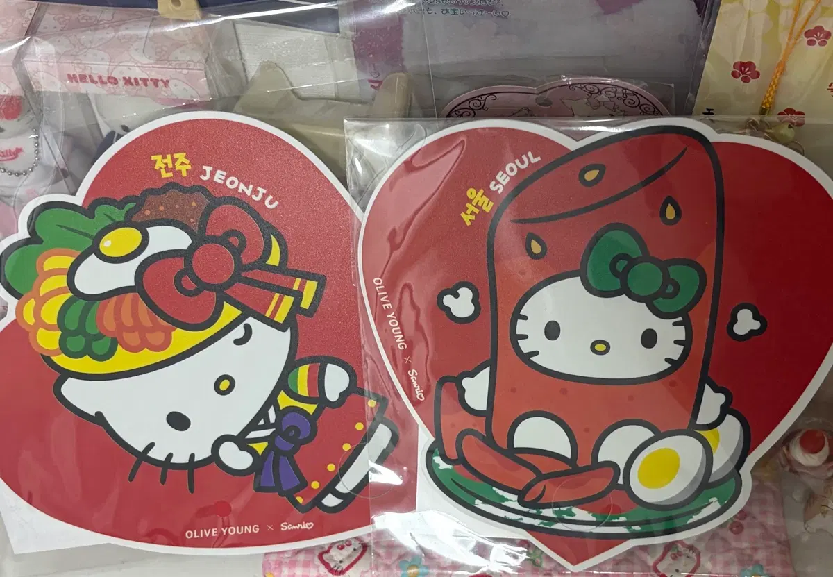 일괄 판매 떡볶이 키티 전주 키티 부채 분식 키티 산리오 올리브영 부채 세트
