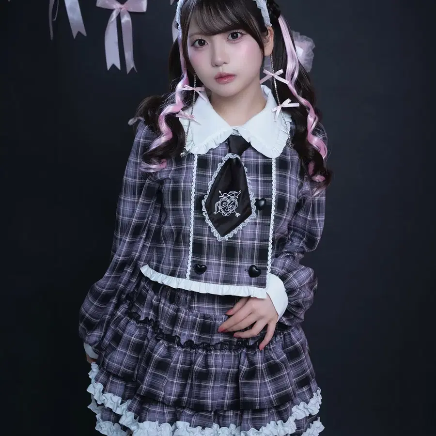 Magia Charm 마기아참 프릴 넥타이 포함 패턴 재킷 블라우스 핑크