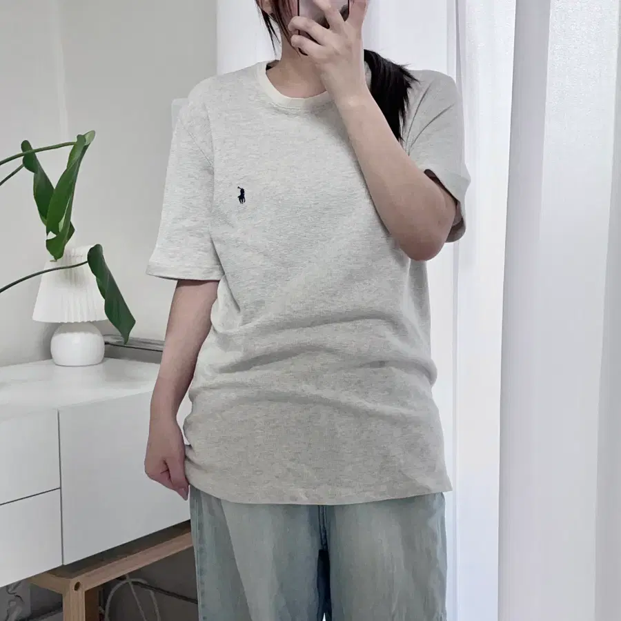 폴로 오트밀 / 네이비포니 와플 반팔티 [ L ]