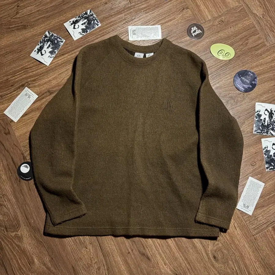 ARMANI EXCHANGE 브라운 울 래글런 니트 스웨터