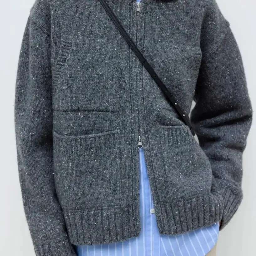 네세서리 4pockets zip-up knit cardigan (Leaf Grey)