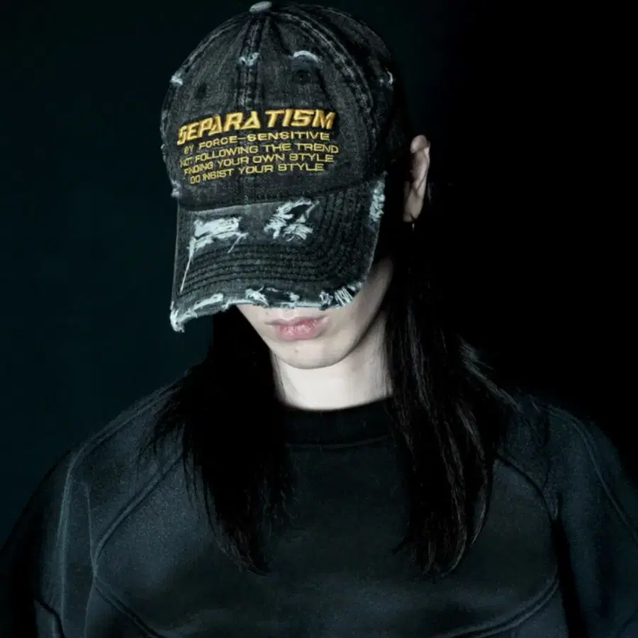 포스센스티브 블랙 데미지 워싱 볼캡