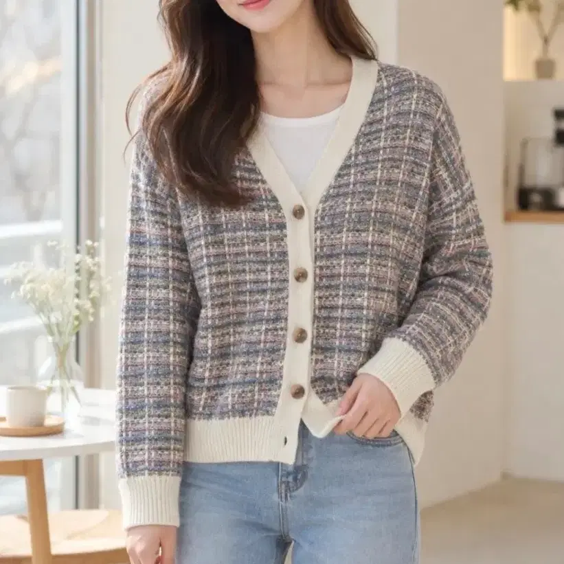 체크 패턴 가디건 (새상품)