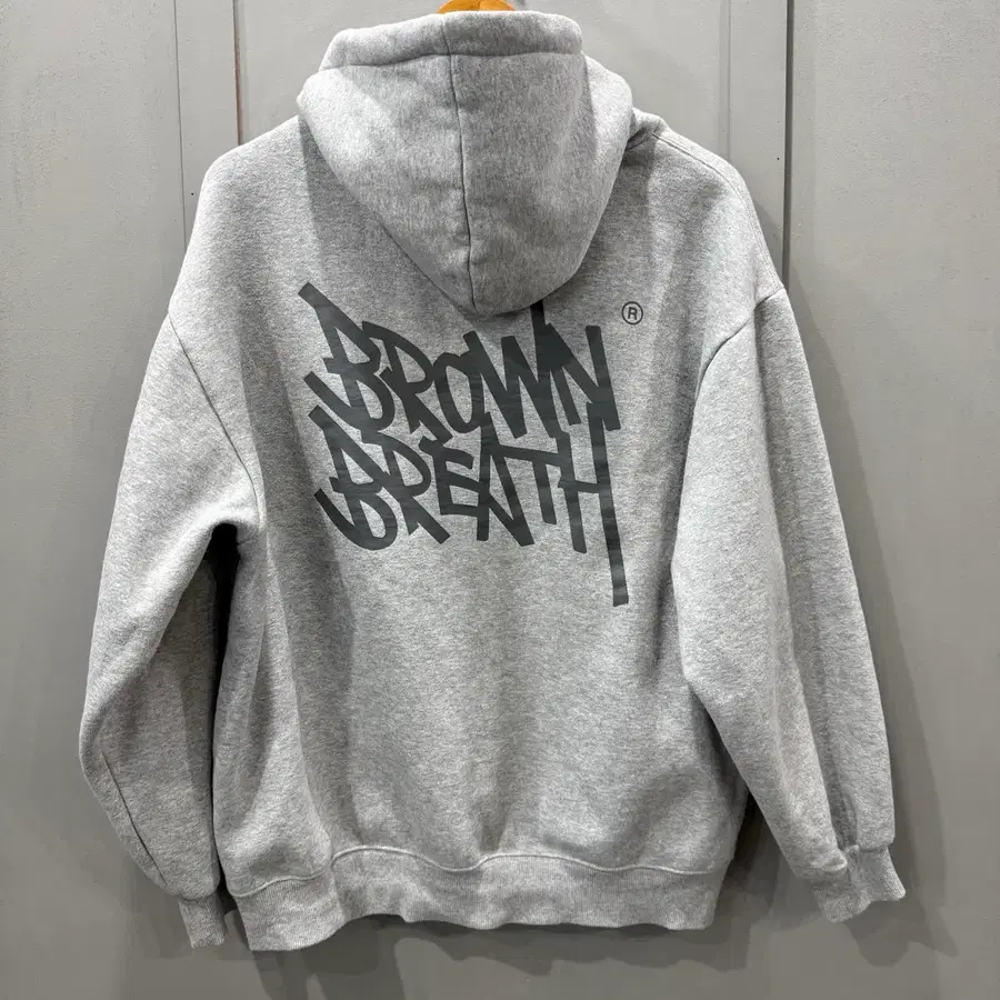 L 브라운브레스 BROWN BREATH 기모 후드 티셔츠 그레이