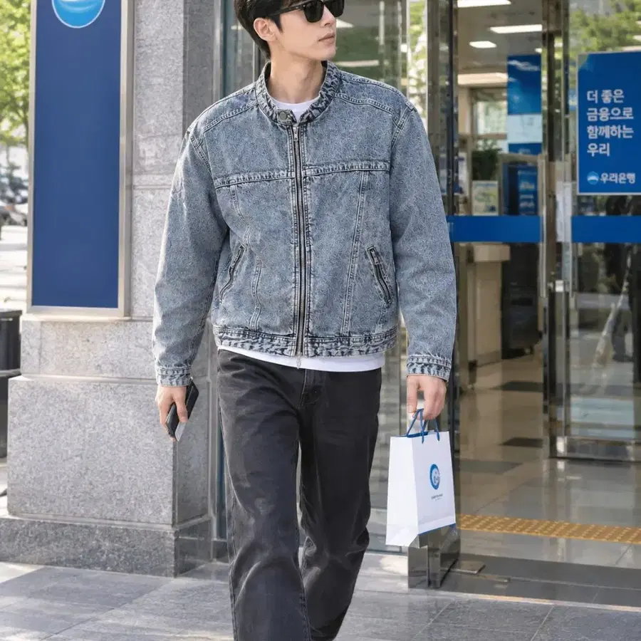 에잇세컨즈 라이더 워싱청 집업자켓 택100 L