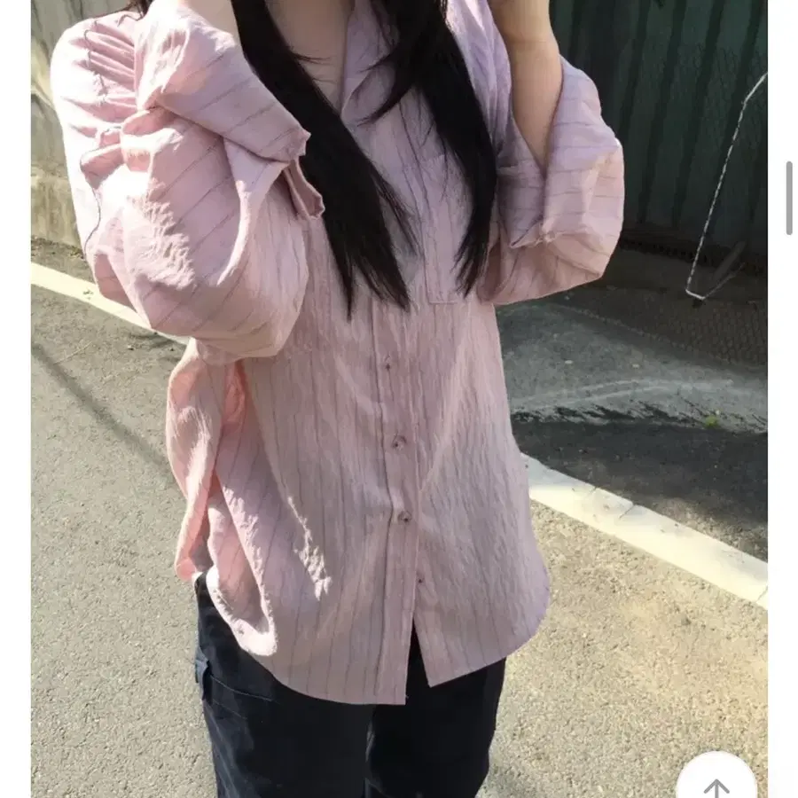 에이블리 지그재그 핑크셔츠 썸머 버블 스트라이프 셔츠