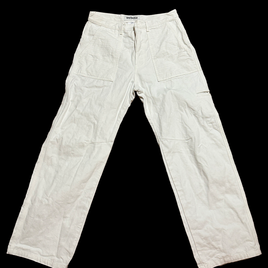 WESKEN Embroidered Pocket Curved Oxford Pants - Off White