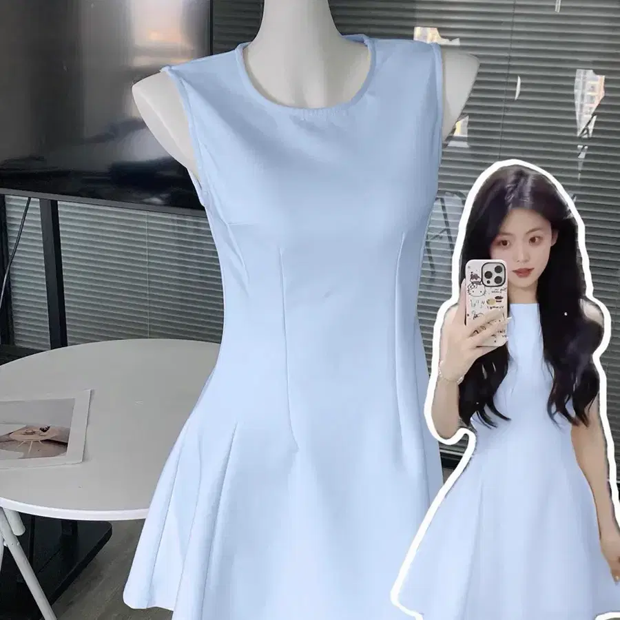 에이블리 스판 슬리브리스 민소매 원피스 스카이블루 S/M/L