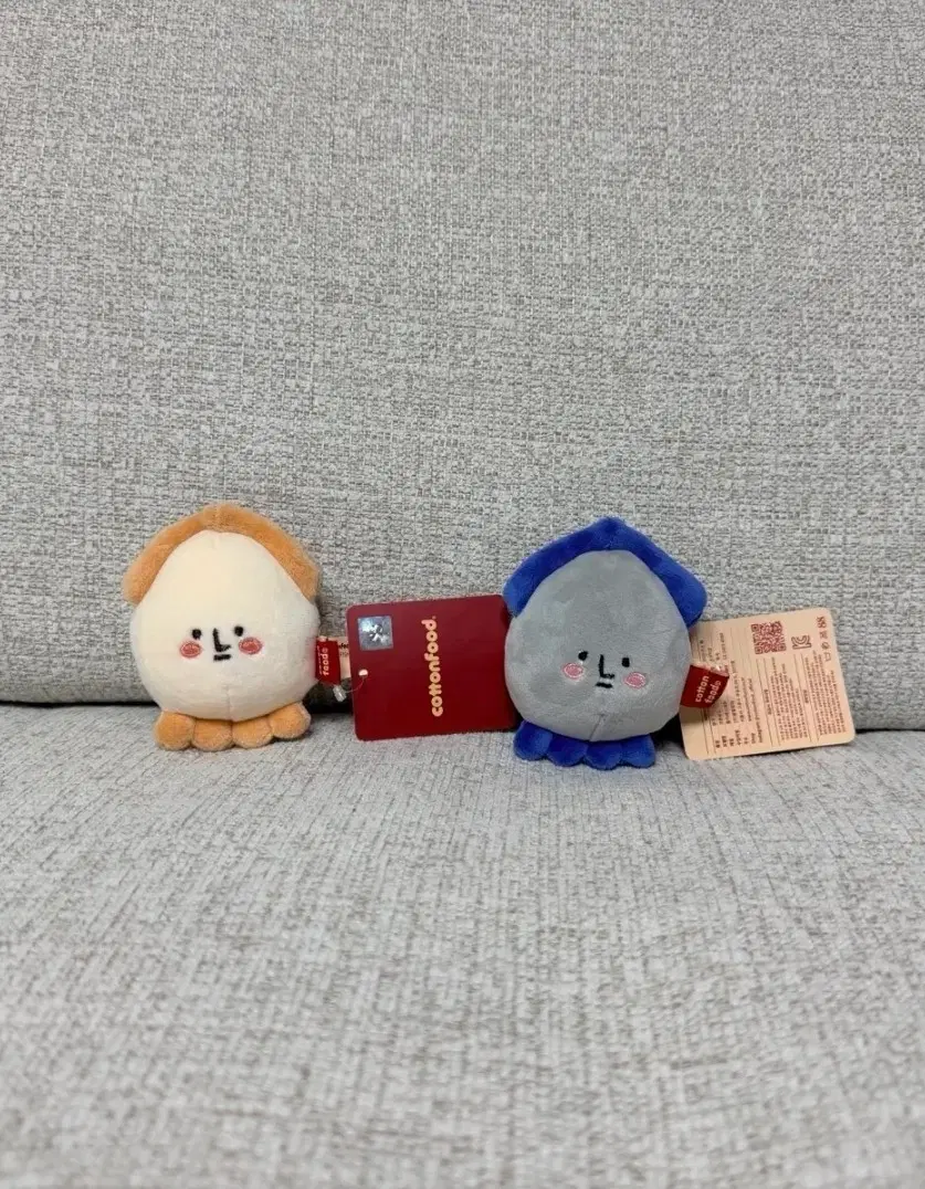 코튼푸드 갑오징어 베이지 블루 키링 인형