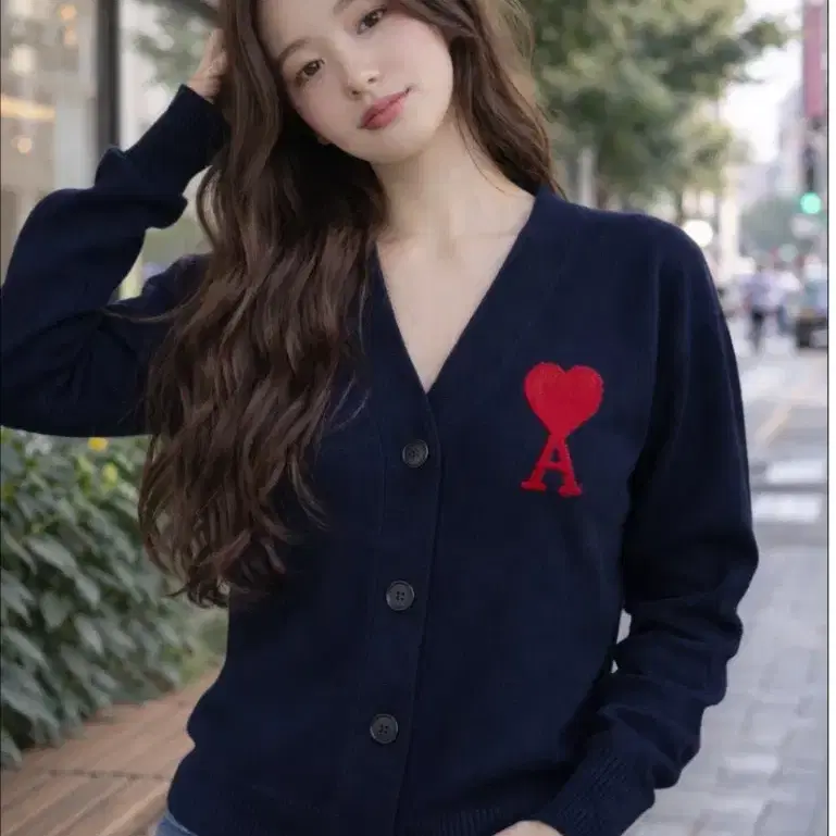 정품)아미 빅로고 여성 라인 가디건