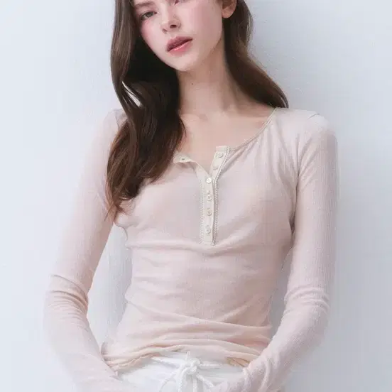 더티스 SHEER LACE BUTTON T-SHIRT Light Salmon