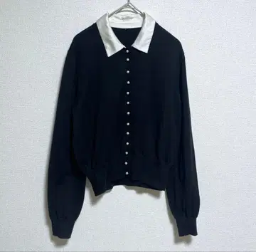 Ballsey 보르지 카라 부착 가디건 펄 버튼 실크 혼방 블랙