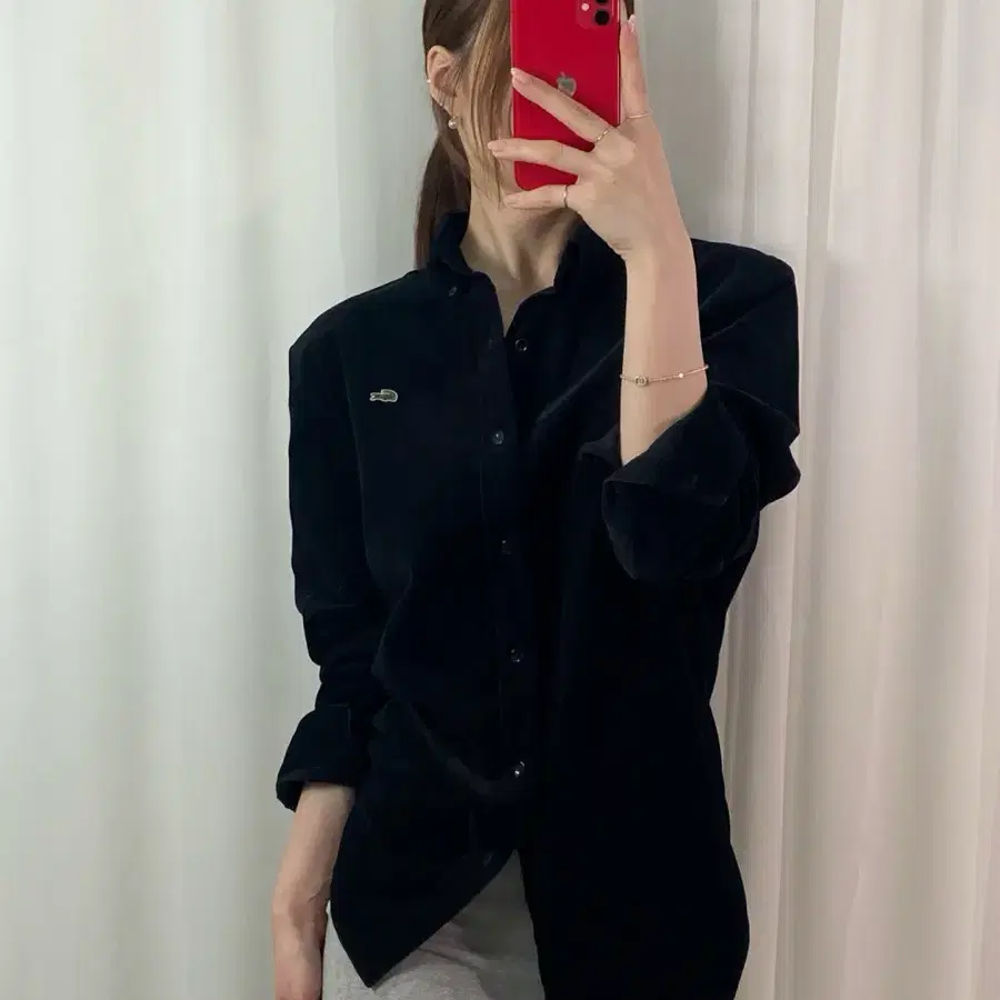 라코스테 코듀로이 블랙 셔츠
