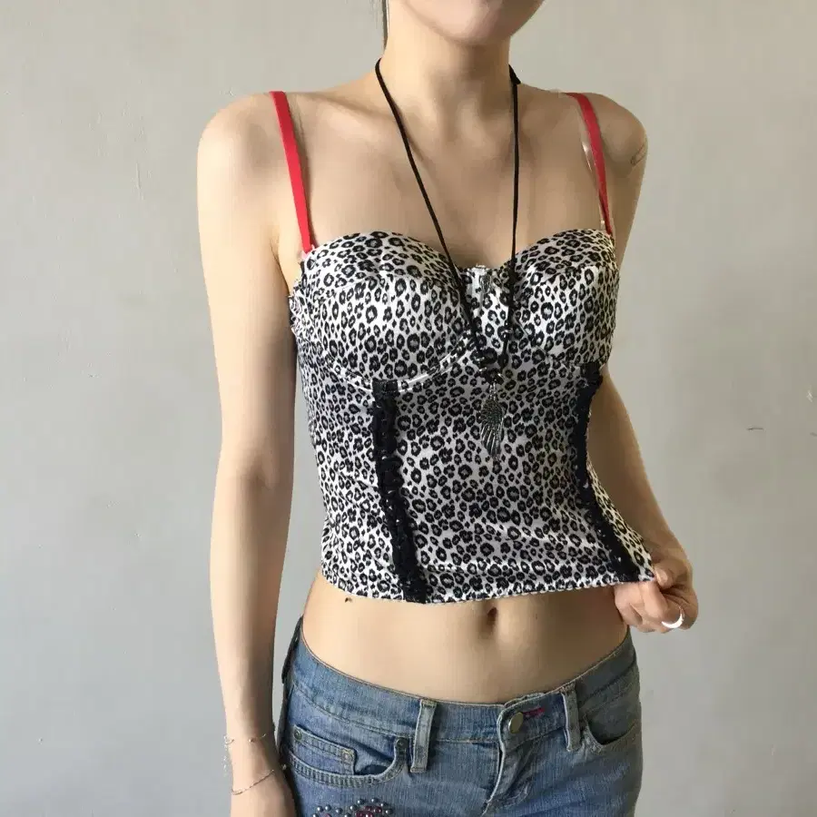 USA Vintage 오네갸루 레오파드 코르셋 슬리브리스