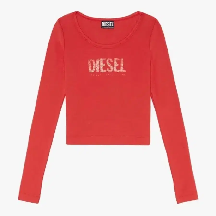 디젤 (DIESEL) T-발레 E1 로고 립 롱슬리브 티셔츠 레드 XS