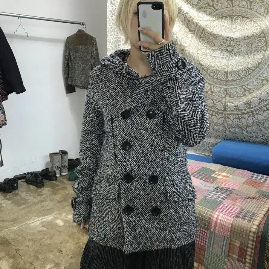 조이리치 더블버튼 후드 숏코트 z2075