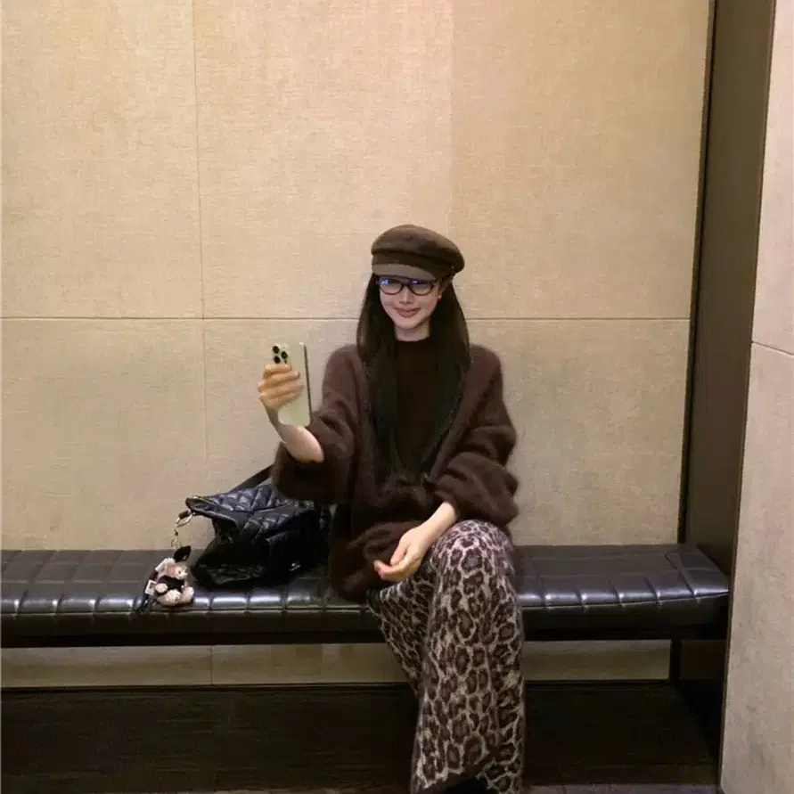 263. 줄로그 반폴라 루즈핏니트 레오파드 롱스커트 세트