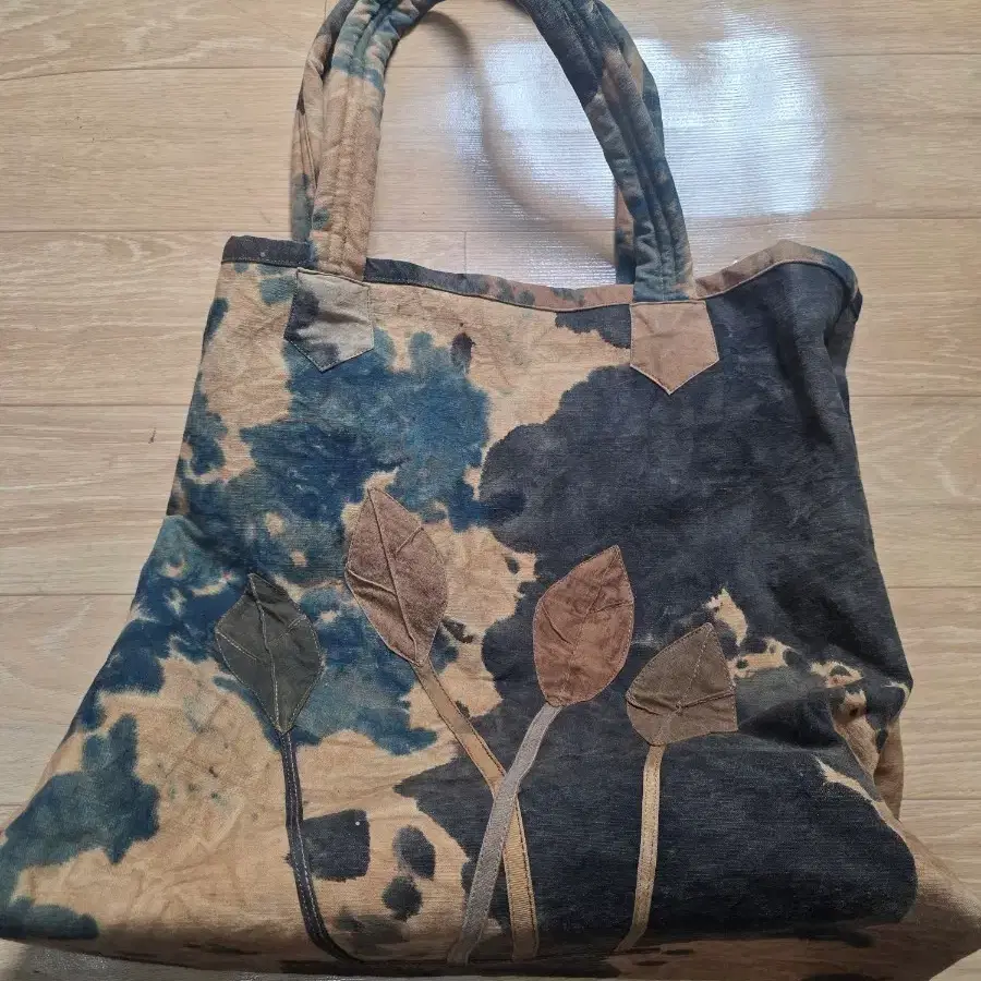 천연 염색..패브릭 에코백 낙엽 패턴. 가로33 세로37cm. 상태좋아요..