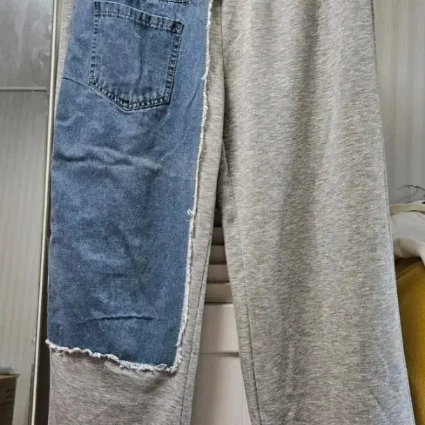 청바지 패치 와이드 트레이닝 팬츠