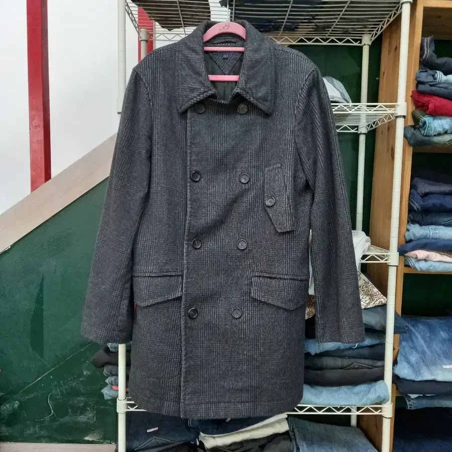 M95 Tommy&Hilfiger 울 더블 코트 다크그레이 M-55