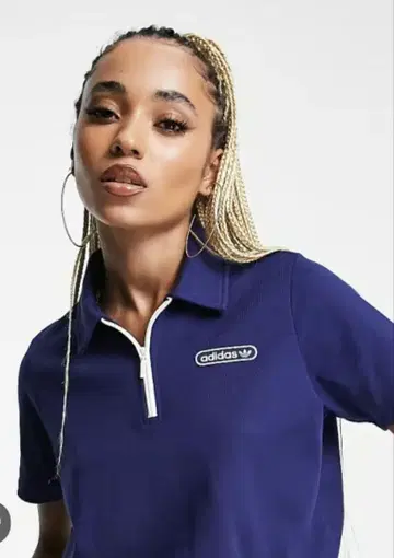 adidas Originals 크롭 지퍼 피케 셔츠