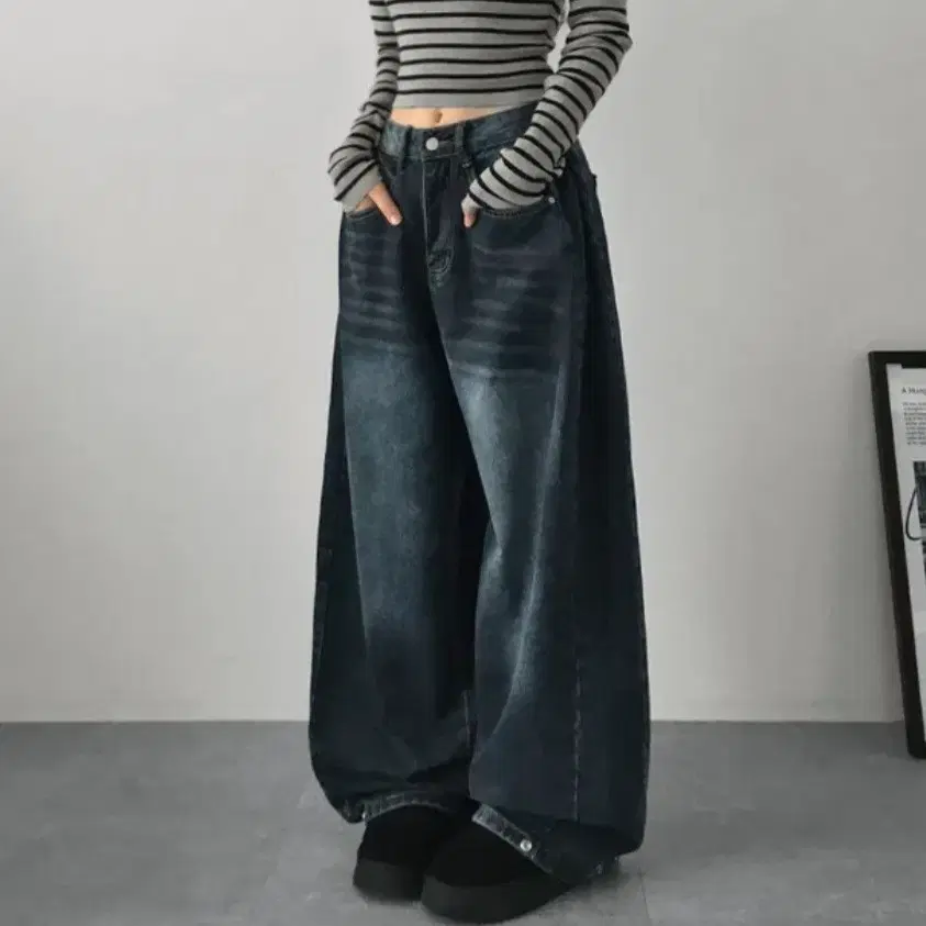 사이드핀턱 벌룬핏 빈티지 캣워싱 와이드데님 사계절 데님팬츠