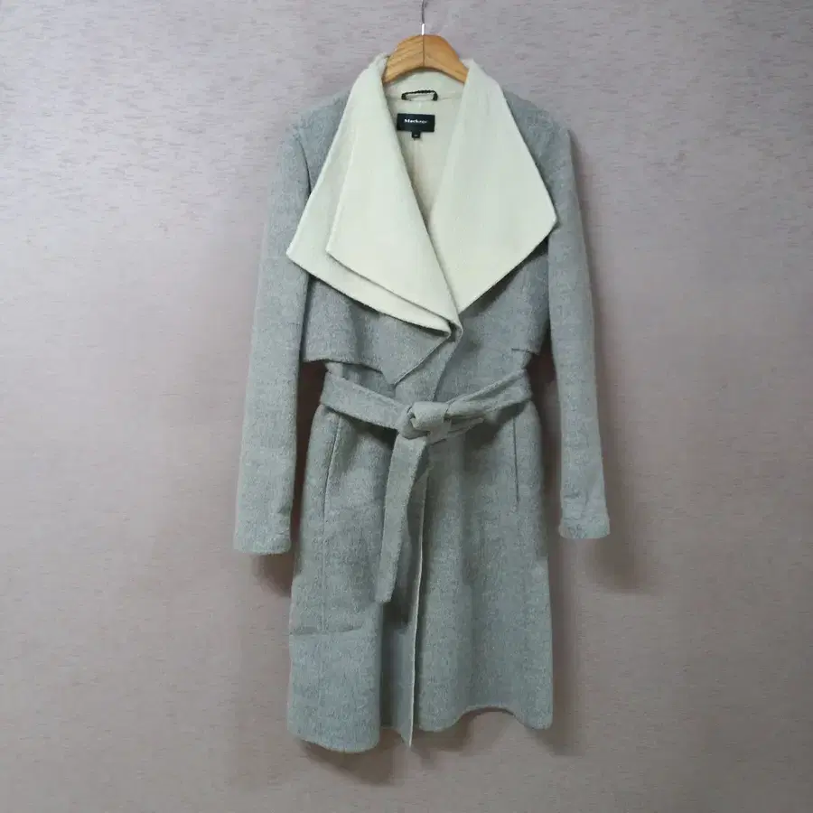 B9-29/MACKAGE 그레이 알파카혼방 벨티드 롱코트 여성