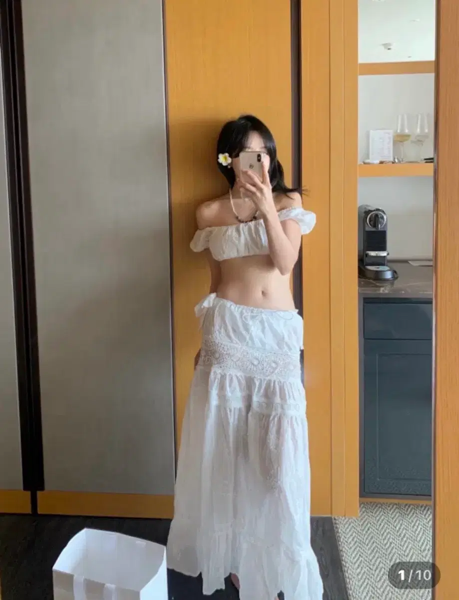 화이트 오프숄더 비키니 3ps