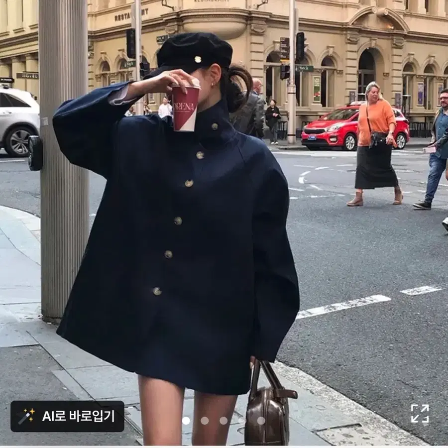 (새거)베이델리 네이비 빅카라 버튼 코트