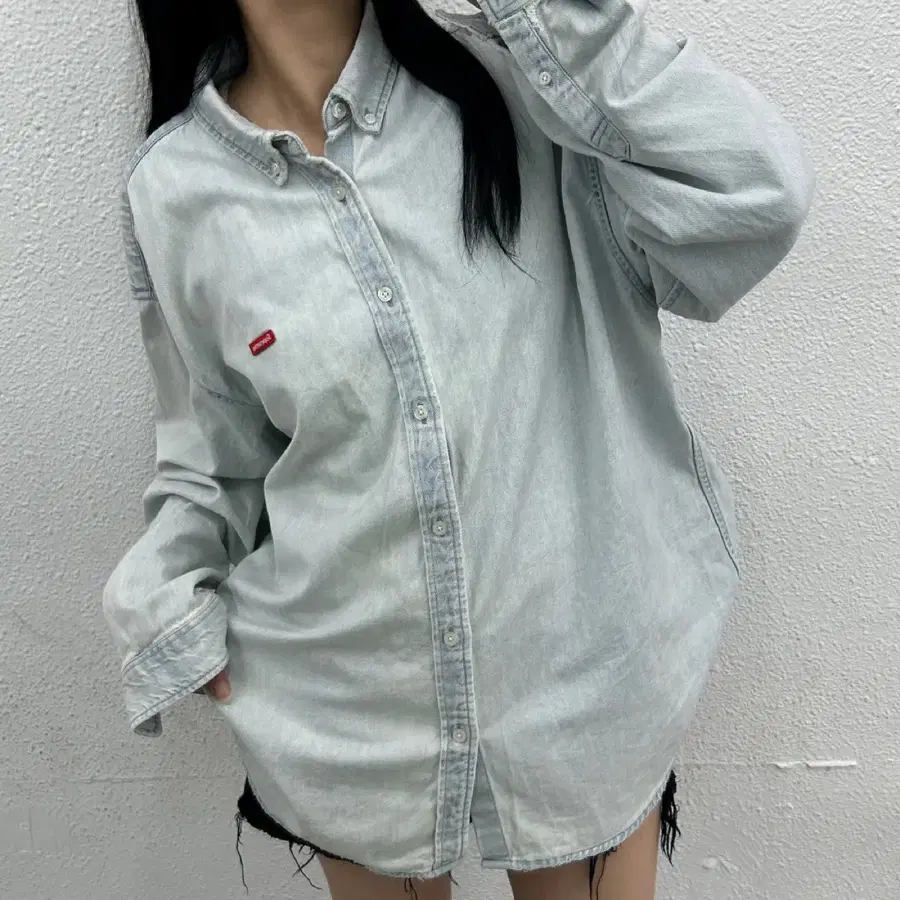 슈프림 24 S/S 스몰 박스로고 데님 워싱 셔츠 L
