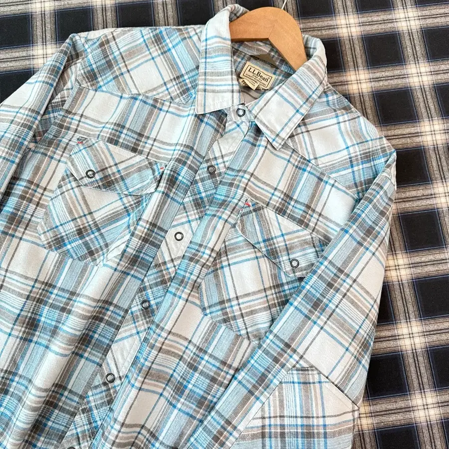 엘엘빈 LLBean 체크 남방 스카이블루 디테일 퀄리티 작살