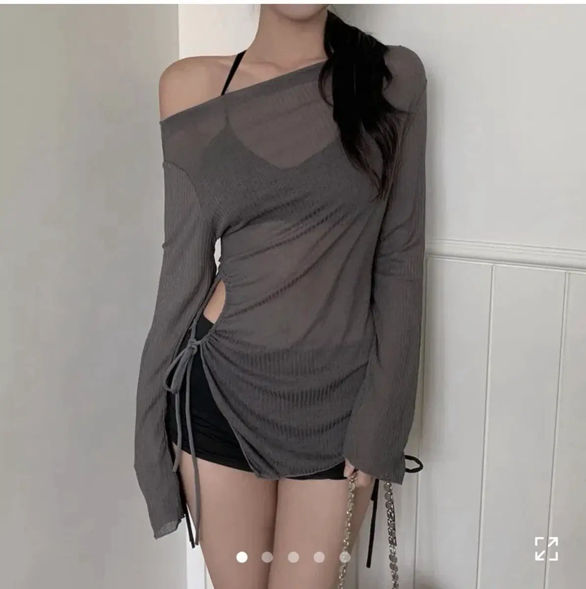 셔링 오프숄더 수영복 커버업