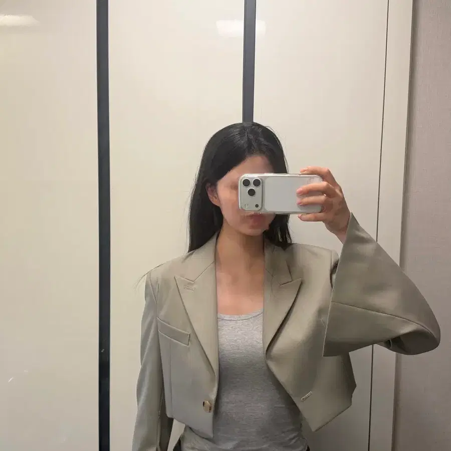 민아송 크롭자켓 베이지