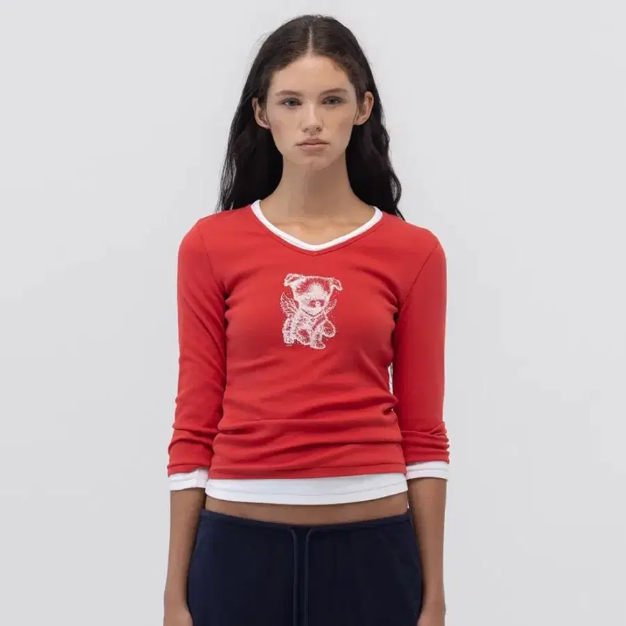 글로니 ANGEL PUPPY V NECK 3/4 SLEEVE (RED)