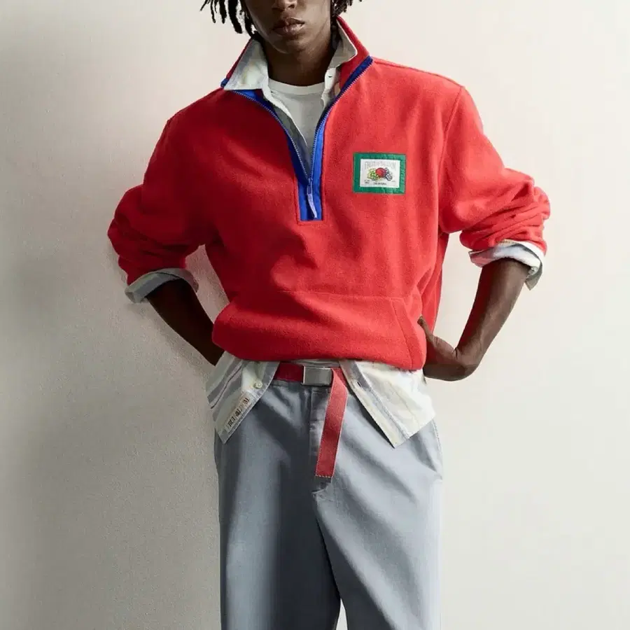 자라 FRUIT OF THE LOOM 패치 배색 플리스 구해요