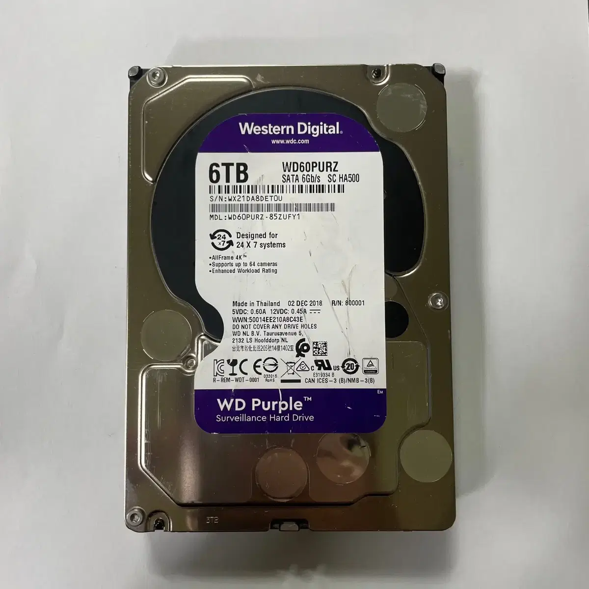 WD PURPLE 6TB SATA HDD 판매합니다.